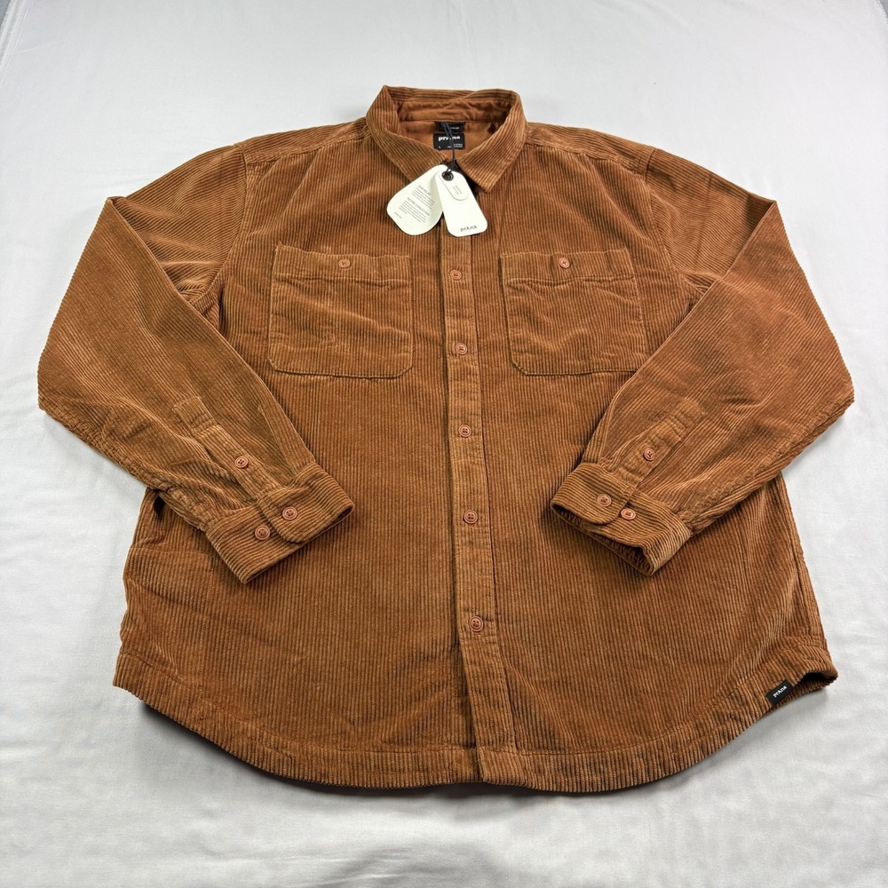 prAna Corduroy Shirt Jacket Mens Large Brown Button Up Ridgecrest Shacket NEW